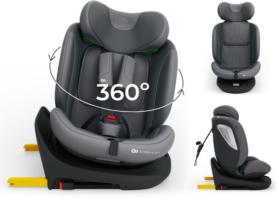 Kinderkraft I-GROW 2 PLUS Autostoel – 40-150 cm i-Size – Met Isofix – Groep 0/1/2/3 – Tot 12 Jaar – Grijs