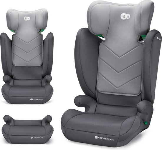 Kinderkraft I-SPARK - 2-in-1 autostoel voor 100-150 cm kinderen - R129 i-Size norm - H-GUARD & SPS - lichtgewicht (4,5 kg) - eenvoudige installatie met 3-puntsgordel - afneembare rugleuning voor oudere kinderen - verstelbare hoofdsteun - Grijs van Kinderkraft