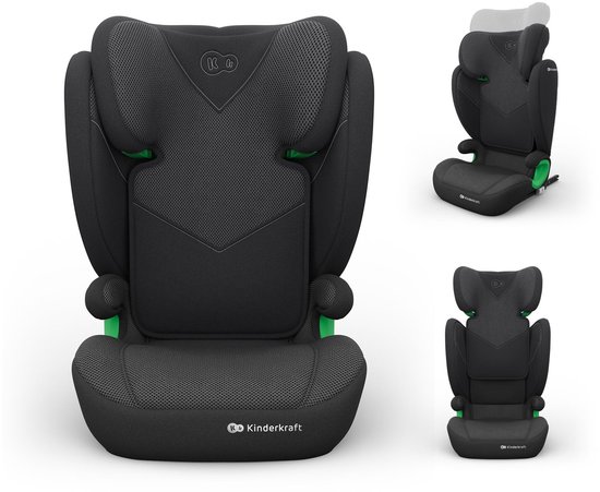 Kinderkraft JUNIOR FIX 2 PLUS Autostoeltje - 100-150 cm ISOFIX bevestiging Verstelbare hoofdsteun AIR FLOW bekleding - Zwart