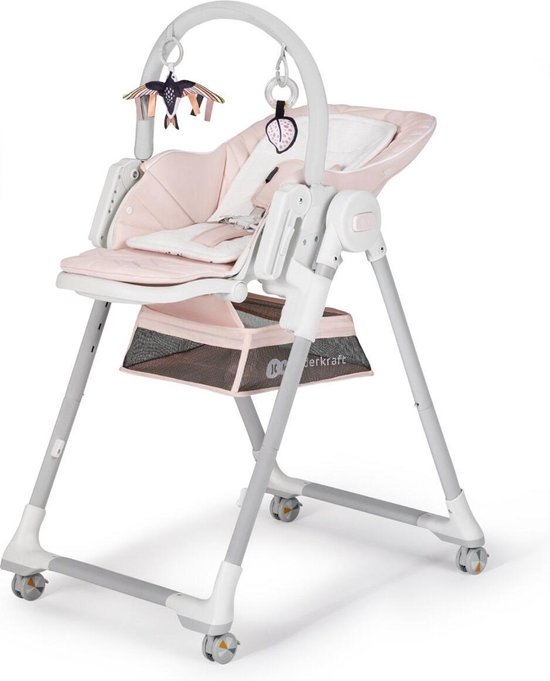 Kinderkraft LASTREE - Wipstoel baby en kinderstoel 2-in-1 - Verstelbaar in lig- en zitposities - Tot 15 kg - Speeltjes, verstelbare rugleuning en voetsteun - In hoogte verstelbaar met 5 niveaus - Opvouwbaar - wielen - Eenvoudig te reinigen - Roze van Kinderkraft