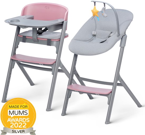 Kinderkraft LIVY - Kinderstoel - 4in1 - vanaf de geboorte tot 110 kg - met een schommelstoel CALMEE - stoel voor het hele gezin - ergonomische rugleuning - Verstelbare zitting - minimalistisch Nederlands design - Roze van Kinderkraft