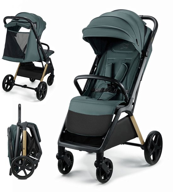 Kinderkraft LOOM Buggy – Lichtgewicht & Compact – Automatisch Inklapbaar – Verstelbare Rugleuning – Groen van Merkloos