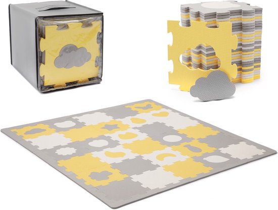 Kinderkraft LUNO SHAPES - 3D schuimmat puzzelmat - 30 stuks - 185x165 cm - 1,2 cm dik - niet-giftig EVA-schuim - waterdicht en gemakkelijk schoon te maken - verstelbaar formaat - ondersteunt kruipen en eerste stapjes - vanaf 10 maanden - Zwart van Kinderkraft