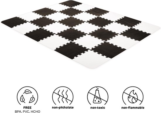 Kinderkraft LUNO Speelmat – 30 Puzzelstukken – Antislip & Waterdicht – 150x180 cm – Draagtas Inbegrepen – Zwart van Merkloos