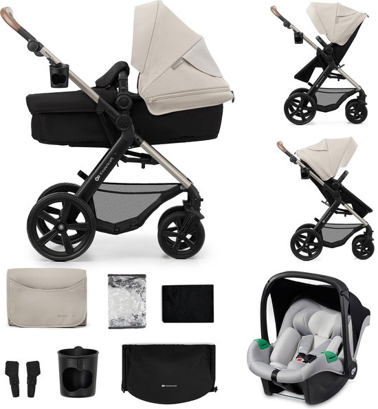Kinderkraft MOOV 2 - 3-in-1 Kinderwagen - Wandelwagen en kinderwagen - Grote lekbestendige wielen - TRAVEL SYSTEM met MINK PRO i-Size autostoeltje - Vergrote kap UPF50+ - Accessoires: bekerhouder, muskietennet, regenhoes, tas - Grijs van Kinderkraft