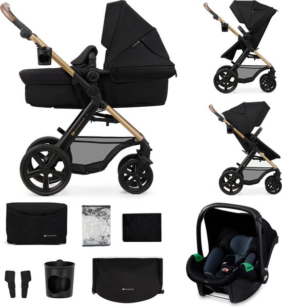 Kinderkraft MOOV 2 - 3-in-1 Kinderwagen - Wandelwagen en kinderwagen - Grote lekbestendige wielen - TRAVEL SYSTEM met MINK PRO i-Size autostoeltje - Vergrote kap UPF50+ - Accessoires: bekerhouder, muskietennet, regenhoes, tas - Zwart van Kinderkraft