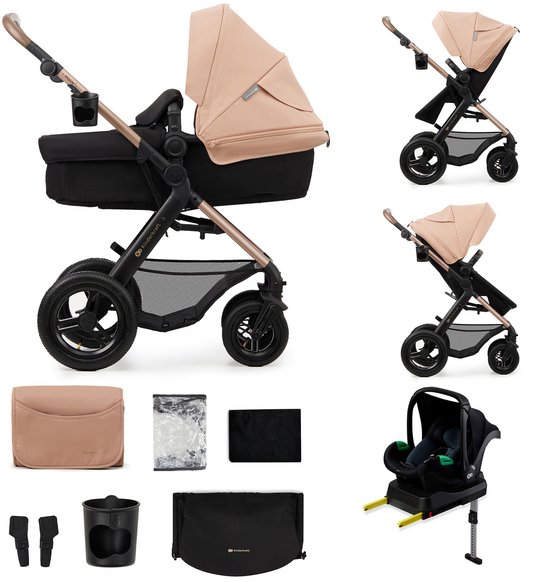 Kinderkraft MOOV 2 AIR 4-in-1 Kinderwagen – Gondel, Wandelzit & MINK PRO i-Size Autostoel – Grote Pompbare Wielen – Beige