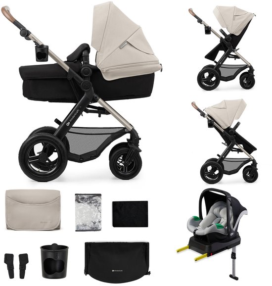Kinderkraft MOOV 2 AIR 4-in-1 Kinderwagen – Gondel, Wandelzit & MINK PRO i-Size Autostoel – Grote Pompbare Wielen – Grijs van Kinderkraft