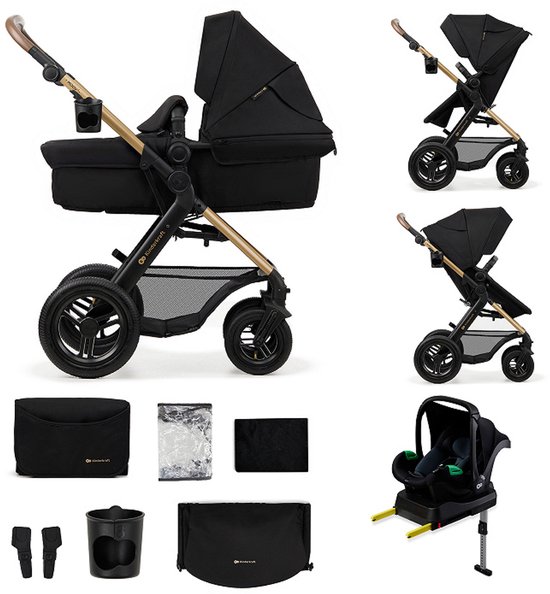 Kinderkraft MOOV 2 AIR 4-in-1 Kinderwagen – Gondel, Wandelzit & MINK PRO i-Size Autostoel – Grote Pompbare Wielen – Zwart van Merkloos