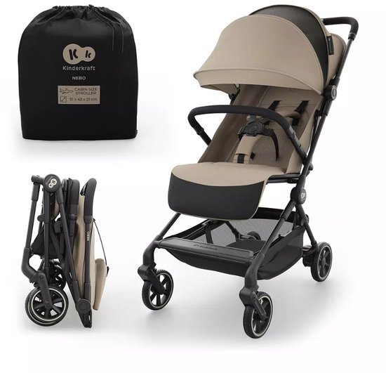 Kinderkraft NEBO Buggy - cabin-formaat handbagageformaat ultralichte reisbuggy verstelbare rugleuning ligstand waterdichte kap - Beige van Merkloos