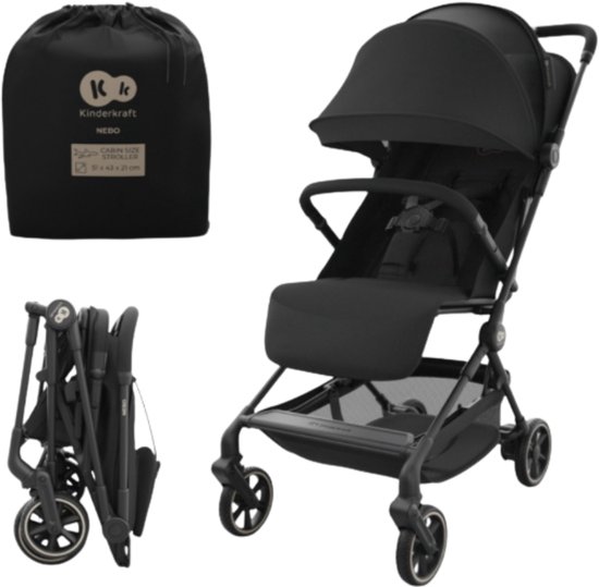 Kinderkraft NEBO Buggy - tot 22 kg eenhandig inklappen zelfstaand compact ontwerp 5-puntsgordel schouderriem transporttas - Zwart van Merkloos