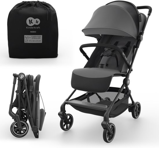 Kinderkraft NEBO Buggy - ultralicht aluminium frame UPF50+ waterdichte kap ligstand voetensteun opvouwbaar - Grijs van Merkloos
