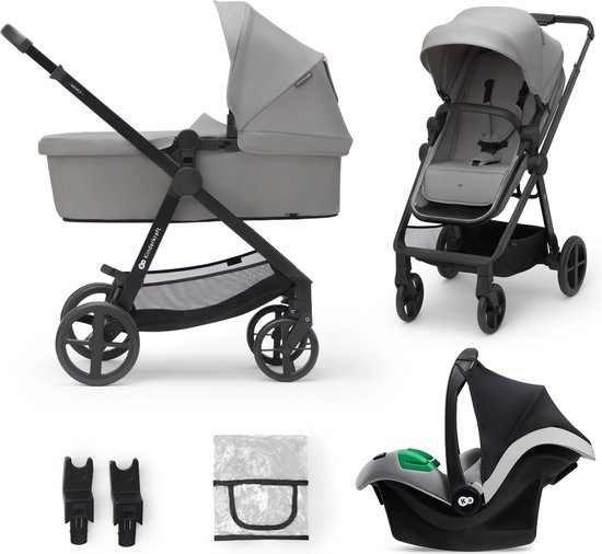 Kinderkraft NEWLY - 3-in-1 Kinderwagen - Geschikt tot 22 kg - Lichtgewicht (7,5 kg) - Incl. MINK PRO i-Size Autostoel - Opvouwbaar met Zitje - Amortiseerbare Wielen - UPF50+ Waterdichte Kap - 2 Richtingen Zitje - Accessoires Inclusief - Grijs van Kinderkraft