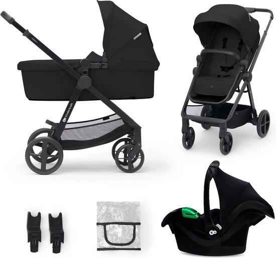 Kinderkraft NEWLY - 3-in-1 Kinderwagen - Geschikt tot 22 kg - Lichtgewicht (7,5 kg) - Incl. MINK PRO i-Size Autostoel - Opvouwbaar met Zitje - Amortiseerbare Wielen - UPF50+ Waterdichte Kap - 2 Richtingen Zitje - Accessoires Inclusief - Zwart van Kinderkraft