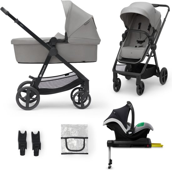 Kinderkraft NEWLY - Kinderwagenset 4in1 - Autostoel I-size met basis - Grijs van Kinderkraft