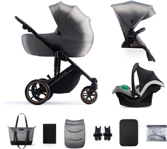 Kinderkraft PRIME 2 PRO 3-in-1 Kinderwagen – Van Geboorte tot 22 kg – Uitschuurbare Gondel & Omkeerbare Wandelzit – Grijs van Merkloos