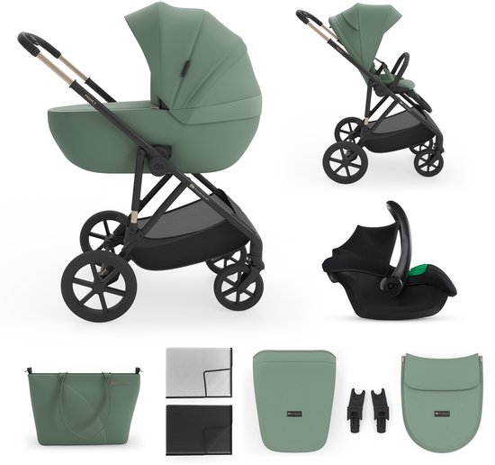 Kinderkraft PRIME 3 Kinderwagen - travel system voor stad en weekendtripjes compact inklappen elegante afwerking - Grijs