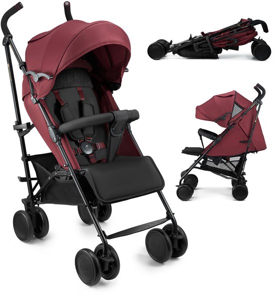 Kinderkraft SIESTA 2 – Buggy – Inklapbare paraplubuggy voor de stad – Peekaboo mesh kap, 5-puntsgordel, 7,9 kg lichtgewicht – Rood