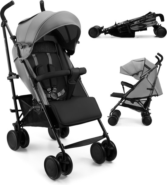 Kinderkraft SIESTA 2 – Buggy – Lichtgewicht 7,9 kg & tot 22 kg – Paraplu-inklapbaar, verstelbaar + mesh ventilatie in kap – Grijs