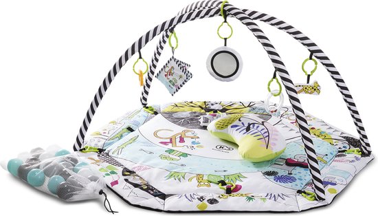 Kinderkraft SMARTPLAY - speelmat, speelkleed, educatieve mat - met boxfunctie - tummy-time kussen - accessoires: hangende rammelaar, 5 speeltjes, 30 ballen - voor pasgeborenen - geschikt - meerkleurig van Kinderkraft