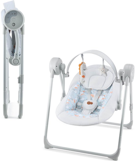 Kinderkraft SWINGEE Elektrische Babyschommel en Wipstoel - 5 Snelheden, 8 Melodieën, Timer 8/15/30 min - 2 Zitposities, Veiligheidsharnas - Grijs van Kinderkraft