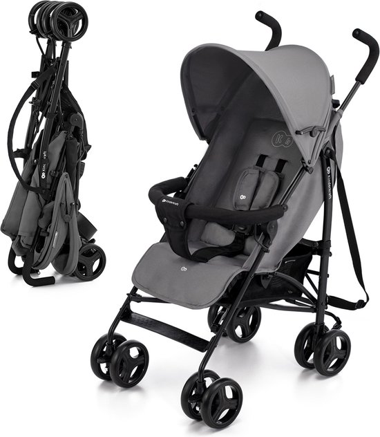 Kinderkraft TIK Buggy – Lichtgewicht Reisbuggy 6,5 kg – Snel Opvouwbaar – Verstelbare Rugleuning & Duwbeugel – Tot 17 kg – Grijs