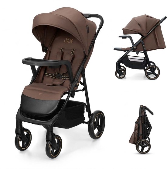 Kinderkraft TRIG 3 – Buggy – Lekvrije wielen met vering – 360° draaibare voorwielen met blokkering – 3-standen voetensteun – Bruin