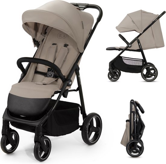 Kinderkraft TRIG 3 - Grote Wandelwagen tot 25 kg - Verstelbare Rugleuning en Voetensteun - CLICK & FOLD Systeem - 360° Draaiende Wielen - Waterdichte Kap met Ventilatie - Comfortabele Zitting - Lichtgewicht 8,9 kg - Beige van Kinderkraft