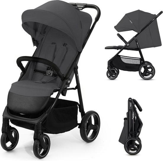 Kinderkraft TRIG 3 - Grote Wandelwagen tot 25 kg - Verstelbare Rugleuning en Voetensteun - CLICK & FOLD Systeem - 360° Draaiende Wielen - Waterdichte Kap met Ventilatie - Comfortabele Zitting - Lichtgewicht 8,9 kg - Grijs van Kinderkraft