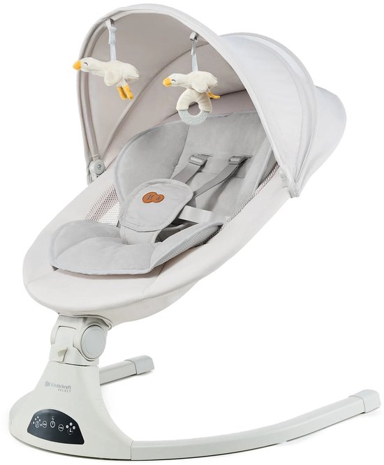 Kinderkraft TULSY – Elektrische wipstoel en ligstoeltje voor baby's – 5 schommelniveaus – Muziekfunctie – Inklapbare kap met klamboe – Lichtgewicht – Beige van Kinderkraft