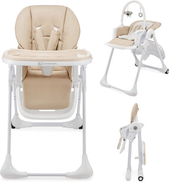 Kinderkraft TUMMIE - Kinderstoel 2-in-1 - Combi-kinderstoel - Zitting vanaf de eerste levensmaanden - Voetensteun - Ligpositie - Met speelgoed - Verstelbaar - Speelboog - Geboorte - Beige van Kinderkraft
