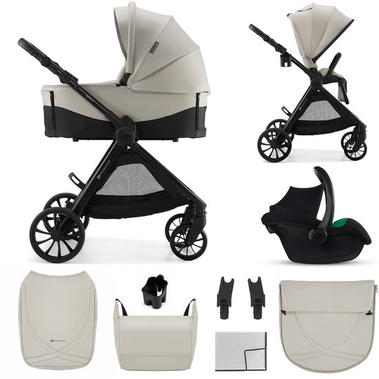 Kinderkraft VESTO 2 – 3-in-1 kinderwagen – Accessoireset + adapters – Reiswieg 3-zone ventilatie – Omkeerbare zitting – Beige
