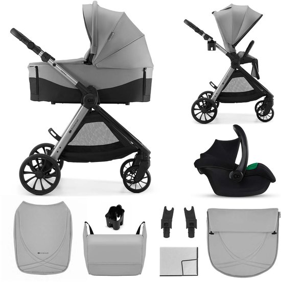 Kinderkraft VESTO 2 – 3-in-1 kinderwagen – Memory buttons – Opvouwbaar met zitting 2 richtingen – Vering op alle wielen – Grijs