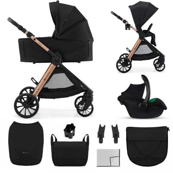 Kinderkraft VESTO 2 – 3-in-1 kinderwagen – MINK PRO 2 autostoel + adapters – Omkeerbare zitting – Reiswieg EN1466 – Zwart