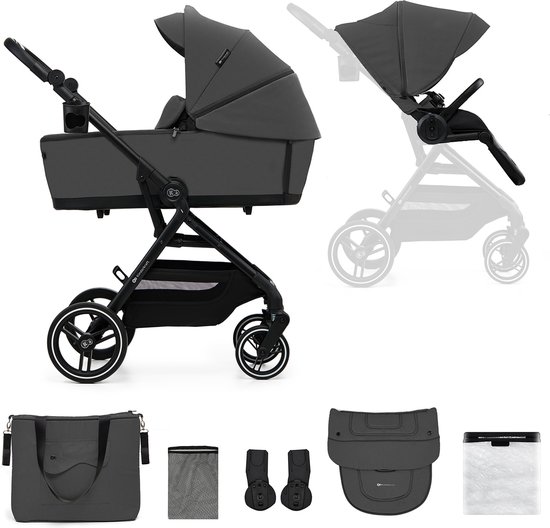 Kinderkraft YOXI - 2-in-1 Kinderwagen - Geschikt van geboorte tot 27 kg - Verstelbare rugleuning en voetensteun - Opvouwbaar en lichtgewicht - Inclusief regenscherm, voetenzak, muggennet, bekerhouder en luiertas - Duurzame, lekvrije wielen - Grijs van Kinderkraft