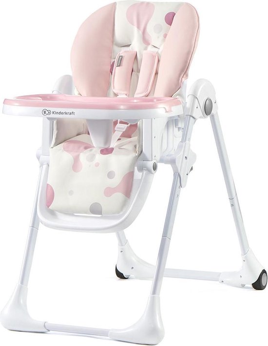 Kinderkraft YUMMY - Hoge kinderstoel - babystoel - Ergonomisch - Comfortabel - Verstelbare rugleuning - Opvouwbaar - Met verstelbare hoogte - Voetensteun - Verwijderbaar dubbel eetblad - Roze van Kinderkraft