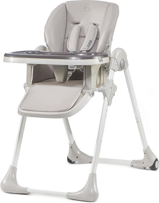 Kinderkraft YUMMY Hoge Kinderstoel – Ergonomisch & Comfortabel – Verstelbare Rugleuning & Hoogte – Opvouwbaar – Voetensteun – Afneembaar Eetblad – Grijs