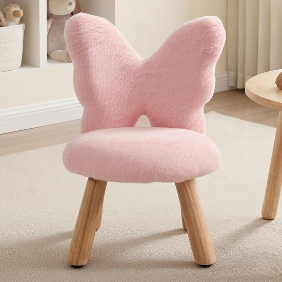 Kinderkruk met rugleuning - Kleine stoel - Kinderkamer decoratie - Vlindervormige rugleuning - Hoogte 54 cm - Roze