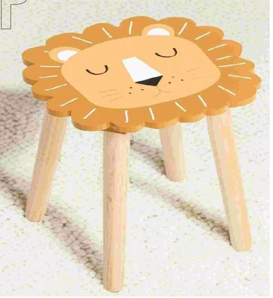 Kinderkrukje Hout Leeuw 28x27 CM - Houten Kinderstoel - Kinderstoeltje voor Peuter van Merkloos