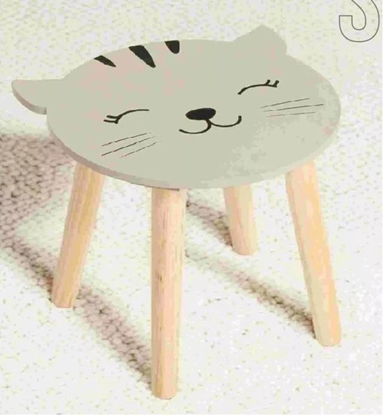 Kinderkrukje Hout Poes 28x27 CM - Houten Kinderstoel - Kinderstoeltje voor Peuter van Merkloos