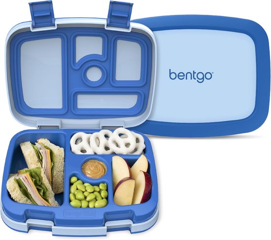 Kinderlunchbox - Bento Box - Lekvrij Eten - 5 Praktische Vakken - 910 Milliliters - Blauw