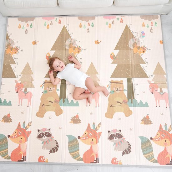 Kindermat Baby Speelmat 180 x 200 x 1,5 cm. Omkeerbare en niet-giftige Dikke Opvouwbare Waterdichte Schuimmat Kindertapijt. Kruipmat Speelkleed Vloermat Kindermat Geschenk van Kinder