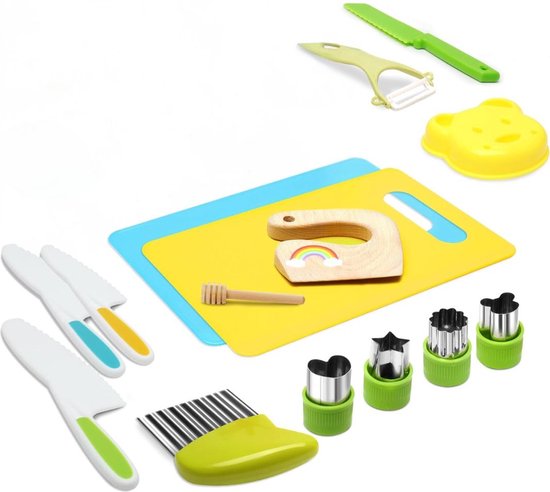 Kindermessenset 16 Delig - Kiddikutter Met Uitsteekvormpjes - Kindermes - Le Petit Chef - Kinder Mes - Keukenmes Kinderen - Kookgerei Kinderen - Kinder Kookmes - Mes Kind - kinderbestek van Kinder