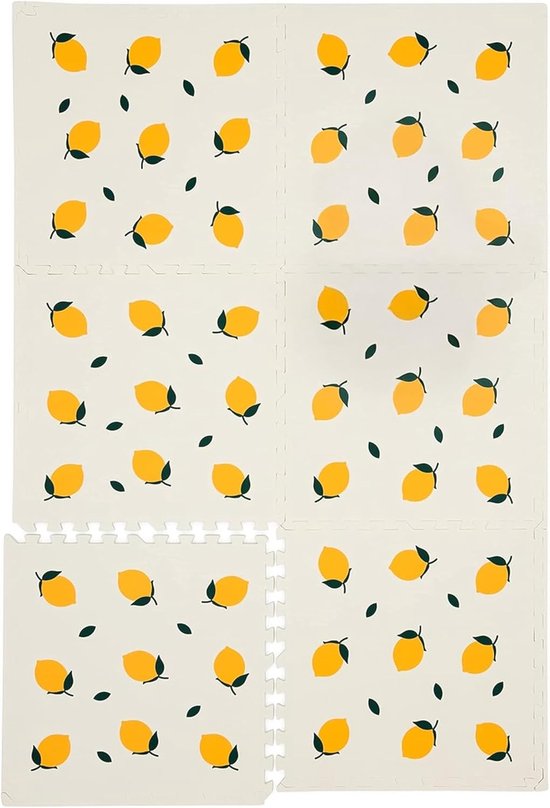 KinderNest Schuim Baby Speelmat - 6-delig, Getest Veilig, Antislip, Zacht & Waterdicht Kruipmat - Lemon Cream - 180x180 cm van KinderNest