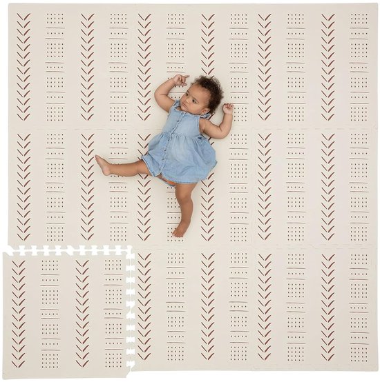 KinderNest Schuim Baby Speelmat - 9-delig, Getest Veilig, Antislip, Zacht & Waterdicht Kruipmat - Beige, 180x180 cm van KinderNest