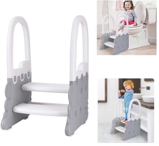 Kinderopstapje - met armleuningen - antislip - stevige constructie - keukenhulp/toilethulp - geschikt voor zindelijkheidstraining, badkamer en wastafel 41,6 x 41,1 cm.