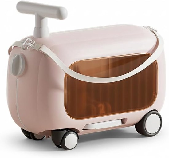 Kinderrit op Bagage, Multifunctionele Berijdbare Koffer voor Peuters met 90 Graden Opvouwbare Pedalen, Capaciteit van 25 Kg, Handbagage voor Kinderen (Rozet)
