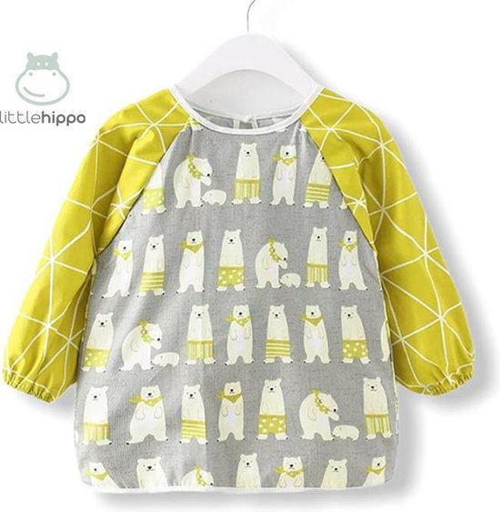 Kinderschort 'Bear' lange mouwen - Slab met mouwen - Slabbetje Little hippo - Waterafstotend - Knutselen - Kliederschort - 12-36 Maanden van Kinder