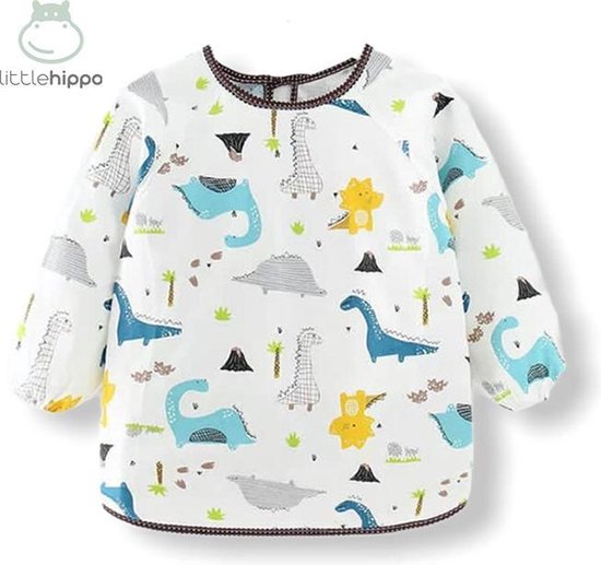 Kinderschort 'Dino' lange mouwen - Slab met mouwen - Slabbetje Little Hippo - Waterafstotend - Knutselen - Kliederschort - 12-36 Maanden van Kinder