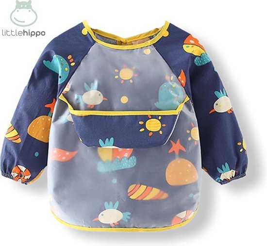 Kinderschort 'Sea' lange mouwen - Slab met mouwen - Slabbetje Little Hippo - Waterproof - Schort knutselen - Kliederschort - 3 tot 5 jaar van Merkloos